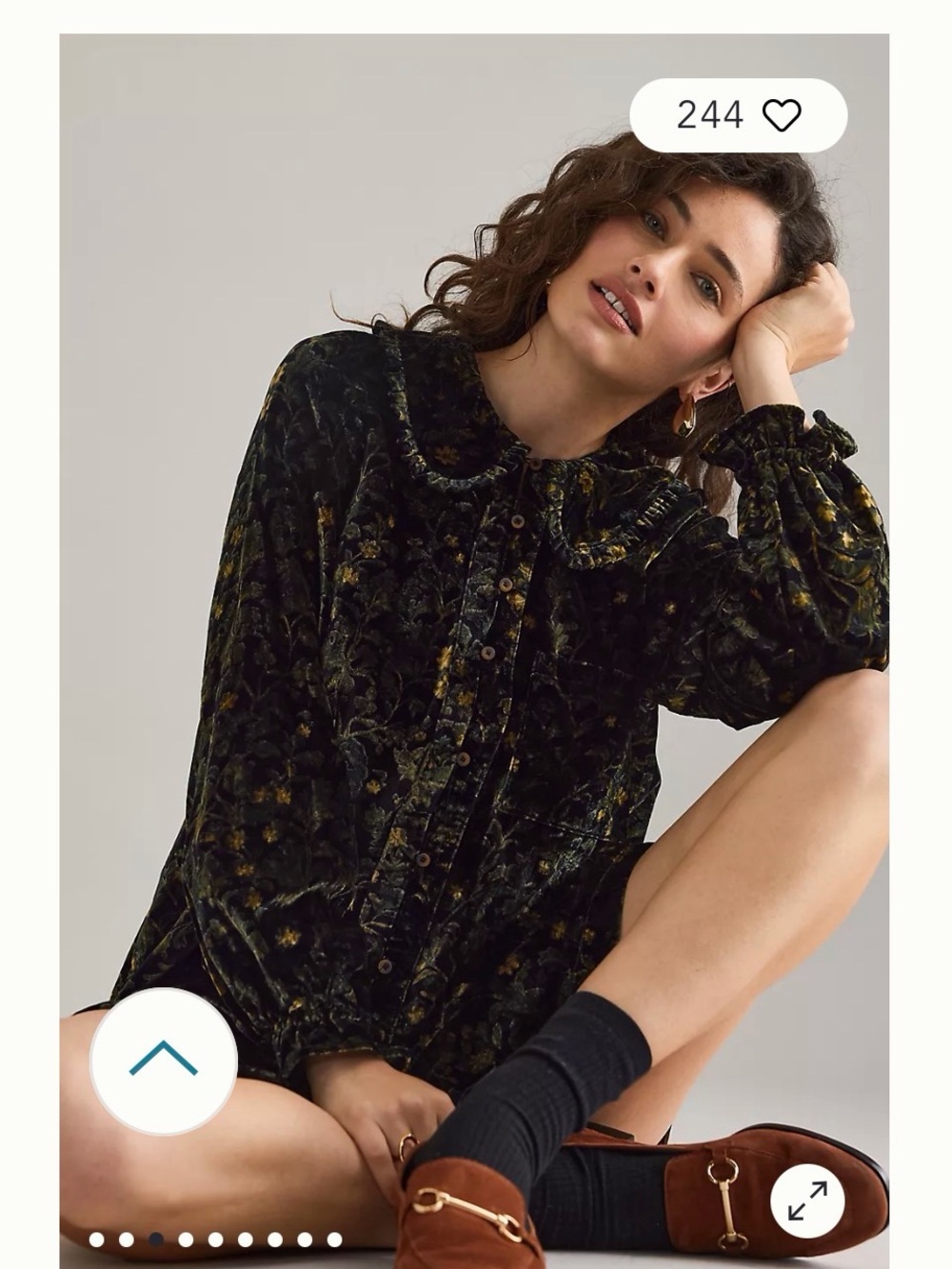 Anthropologie Keira Long-Sleeve Velvet Mini Dress by Pilcro Sz Large